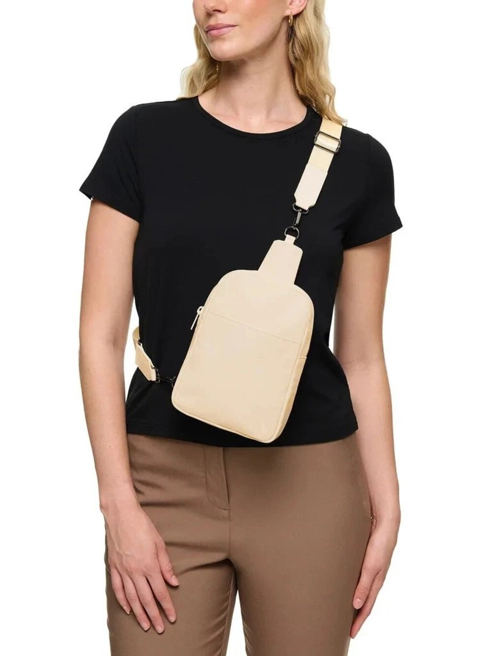 Lolë Unisex Mini Sling Bag Recycled -Nylon Crossbody /YKK Zipper/ Beige- New